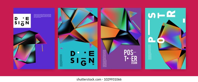 Abstract colorful geometric background for poster design. Blue, yellow, red, orange, pink and green. Vector banner poster template in Eps10.