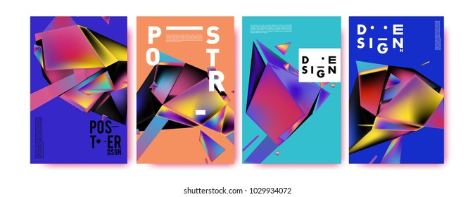 Abstract colorful geometric background for poster design. Blue, yellow, red, orange, pink and green. Vector banner poster template in Eps10.