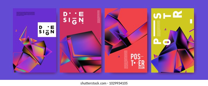 Abstract colorful geometric background for poster design. Blue, yellow, red, orange, pink and green. Vector banner poster template in Eps10.