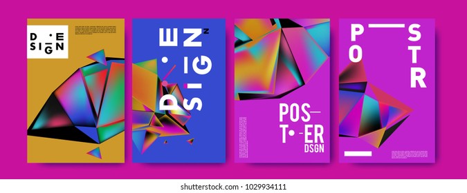 Abstract colorful geometric background for poster design. Blue, yellow, red, orange, pink and green. Vector banner poster template in Eps10.