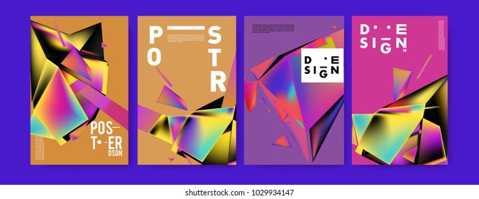 Abstract colorful geometric background for poster design. Blue, yellow, red, orange, pink and green. Vector banner poster template in Eps10.