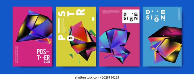 Abstract colorful geometric background for poster design. Blue, yellow, red, orange, pink and green. Vector banner poster template in Eps10.