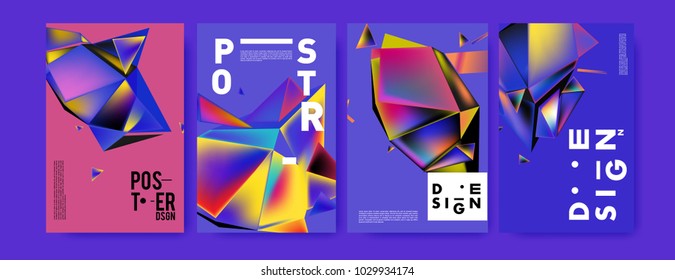 Abstract colorful geometric background for poster design. Blue, yellow, red, orange, pink and green. Vector banner poster template in Eps10.