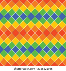 Abstract colorful geometric background. Rhombus geometric background in bright colors. Multi colored small squares and rhombuses. Cute pixel tiled seamless pattern. Vector EPS 10.