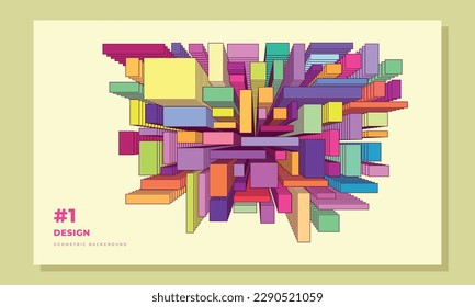 Abstract colorful geometric bcakground template copy space. Rectangular isometric backdrop design for poster, banner, pamphlet, brochure, or landing page.