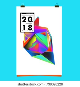 Abstract Colorful Geometric Calendar Cover Design Template. Trendy and Colorful Background Poster Design for New Year 2018. 