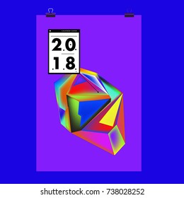 Abstract Colorful Geometric Calendar Cover Design Template. Trendy and Colorful Background Poster Design for New Year 2018. 