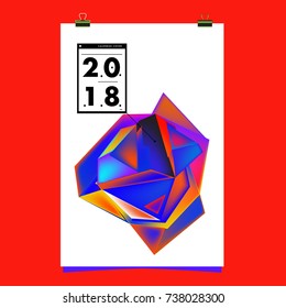 Abstract Colorful Geometric Calendar Cover Design Template. Trendy and Colorful Background Poster Design for New Year 2018. 