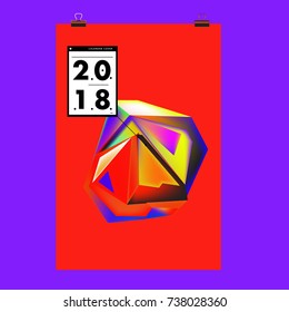 Abstract Colorful Geometric Calendar Cover Design Template. Trendy and Colorful Background Poster Design for New Year 2018. 