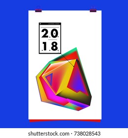 Abstract Colorful Geometric Calendar Cover Design Template. Trendy and Colorful Background Poster Design for New Year 2018. 