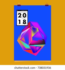 Abstract Colorful Geometric Calendar Cover Design Template. Trendy and Colorful Background Poster Design for New Year 2018. 