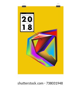 Abstract Colorful Geometric Calendar Cover Design Template. Trendy and Colorful Background Poster Design for New Year 2018. 