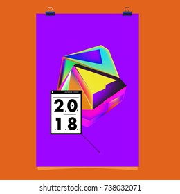 Abstract Colorful Geometric Calendar Cover Design Template. Trendy and Colorful Background Poster Design for New Year 2018. 