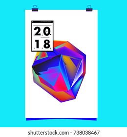 Abstract Colorful Geometric Calendar Cover Design Template. Trendy and Colorful Background Poster Design for New Year. 