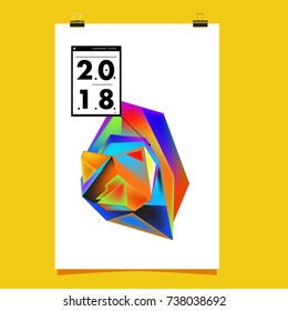 Abstract Colorful Geometric Calendar Cover Design Template. Trendy and Colorful Background Poster Design for New Year. 