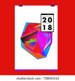 Abstract Colorful Geometric Calendar Cover Design Template. Trendy and Colorful Background Poster Design for New Year. 