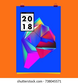 Abstract Colorful Geometric Calendar Cover Design Template. Trendy and Colorful Background Poster Design for New Year. 