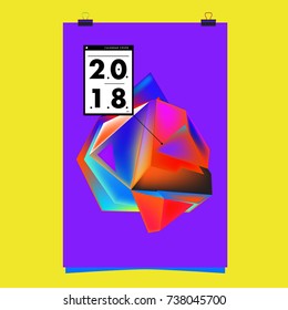 Abstract Colorful Geometric Calendar Cover Design Template. Trendy and Colorful Background Poster Design for New Year. 