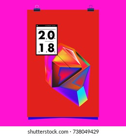 Abstract Colorful Geometric Calendar Cover Design Template. Trendy and Colorful Background Poster Design for New Year. 