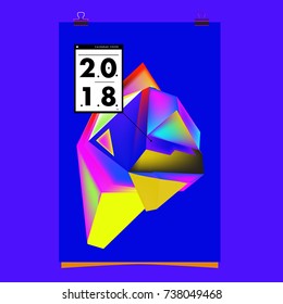 Abstract Colorful Geometric Calendar Cover Design Template. Trendy and Colorful Background Poster Design for New Year. 