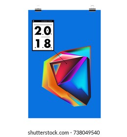 Abstract Colorful Geometric Calendar Cover Design Template. Trendy and Colorful Background Poster Design for New Year. 