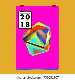 Abstract Colorful Geometric Calendar Cover Design Template. Trendy and Colorful Background Poster Design for New Year. 