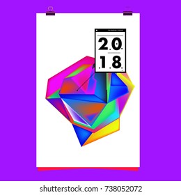 Abstract Colorful Geometric Calendar Cover Design Template. Trendy and Colorful Background Poster Design for New Year. 
