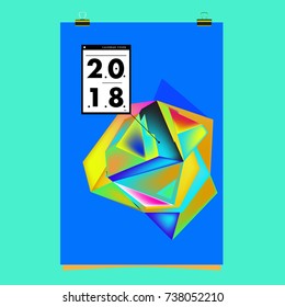 Abstract Colorful Geometric Calendar Cover Design Template. Trendy and Colorful Background Poster Design for New Year. 