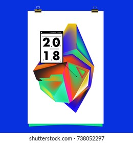 Abstract Colorful Geometric Calendar Cover Design Template. Trendy and Colorful Background Poster Design for New Year. 