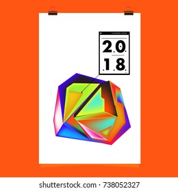 Abstract Colorful Geometric Calendar Cover Design Template. Trendy and Colorful Background Poster Design for New Year. 