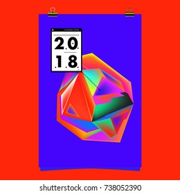 Abstract Colorful Geometric Calendar Cover Design Template. Trendy and Colorful Background Poster Design for New Year. 