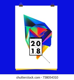 Abstract Colorful Geometric Calendar Cover Design Template. Trendy and Colorful Background Poster Design for New Year. 