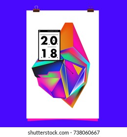 Abstract Colorful Geometric Calendar Cover Design Template. Trendy and Colorful Background Poster Design for New Year. 