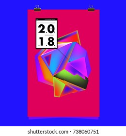 Abstract Colorful Geometric Calendar Cover Design Template. Trendy and Colorful Background Poster Design for New Year. 