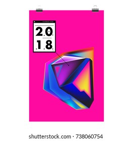 Abstract Colorful Geometric Calendar Cover Design Template. Trendy and Colorful Background Poster Design for New Year. 