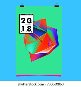 Abstract Colorful Geometric Calendar Cover Design Template. Trendy and Colorful Background Poster Design for New Year. 