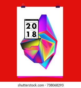 Abstract Colorful Geometric Calendar Cover Design Template. Trendy and Colorful Background Poster Design for New Year. 