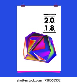 Abstract Colorful Geometric Calendar Cover Design Template. Trendy and Colorful Background Poster Design for New Year. 