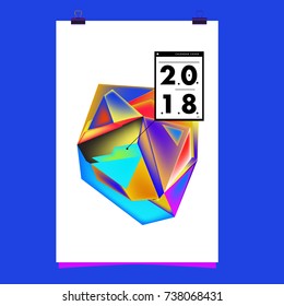 Abstract Colorful Geometric Calendar Cover Design Template. Trendy and Colorful Background Poster Design for New Year. 