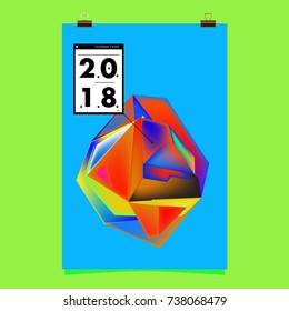 Abstract Colorful Geometric Calendar Cover Design Template. Trendy and Colorful Background Poster Design for New Year. 