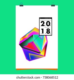 Abstract Colorful Geometric Calendar Cover Design Template. Trendy and Colorful Background Poster Design for New Year. 