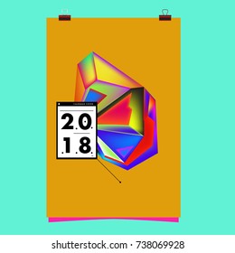 Abstract Colorful Geometric Calendar Cover Design Template. Trendy and Colorful Background Poster Design for New Year. 