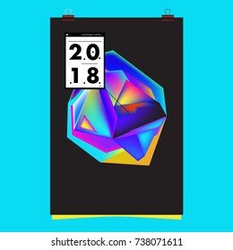 Abstract Colorful Geometric Calendar Cover Design Template. Trendy and Colorful Background Poster Design for New Year. 