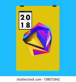 Abstract Colorful Geometric Calendar Cover Design Template. Trendy and Colorful Background Poster Design for New Year. 