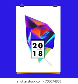 Abstract Colorful Geometric Calendar Cover Design Template. Trendy and Colorful Background Poster Design for New Year. 