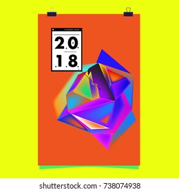 Abstract Colorful Geometric Calendar Cover Design Template. Trendy and Colorful Background Poster Design for New Year. 