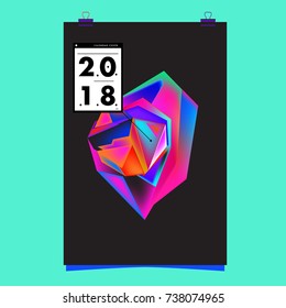 Abstract Colorful Geometric Calendar Cover Design Template. Trendy and Colorful Background Poster Design for New Year. 
