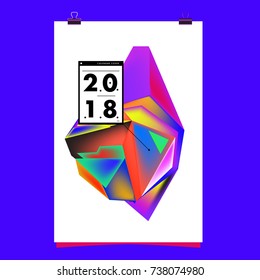 Abstract Colorful Geometric Calendar Cover Design Template. Trendy and Colorful Background Poster Design for New Year. 