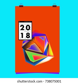 Abstract Colorful Geometric Calendar Cover Design Template. Trendy and Colorful Background Poster Design for New Year. 