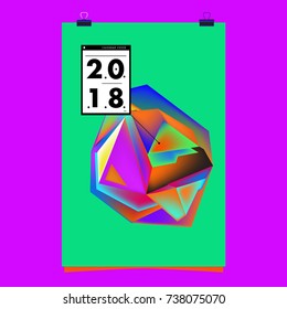 Abstract Colorful Geometric Calendar Cover Design Template. Trendy and Colorful Background Poster Design for New Year. 